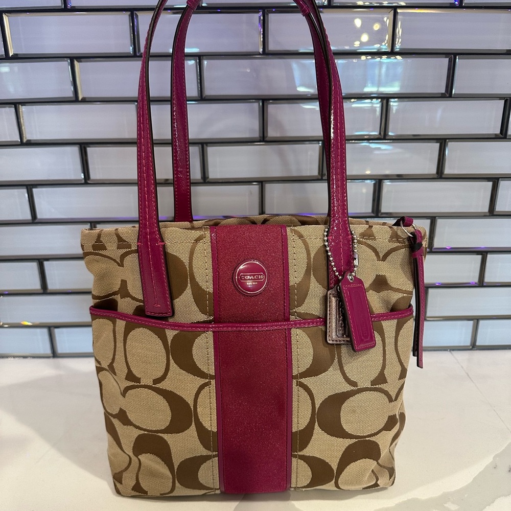 Coach Tote Bag - Magenta and Brown